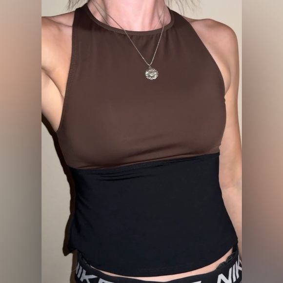 La Blanca Tops - Vintage Brown Black Halter Tank Top S La Blanca
